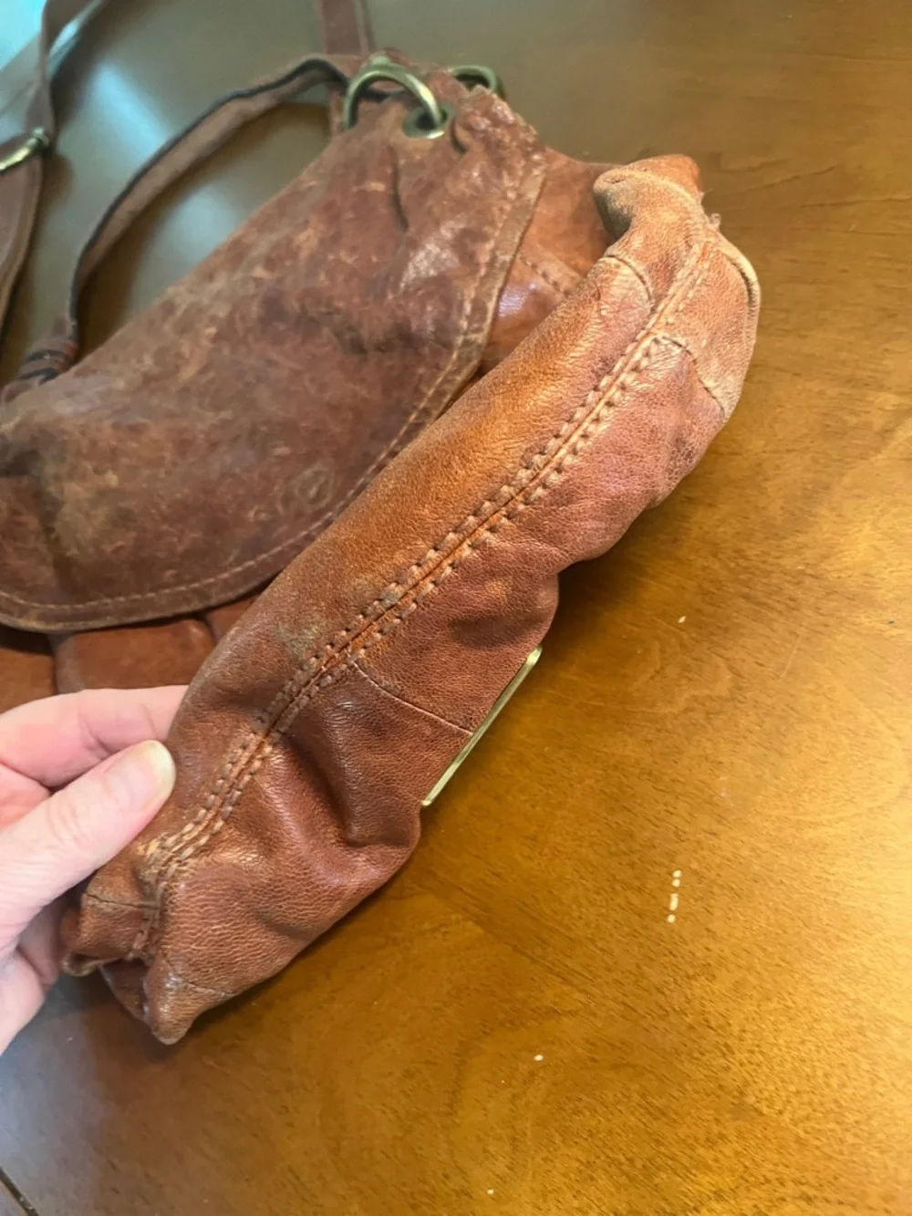 Fossil Distressed Leather Crossbody Bag in Rust Brown